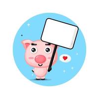 Cute pig holding a blank sign vector