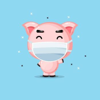 Cute pig using medical mask vector
