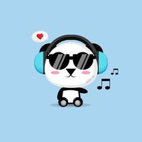 Cute panda is listening to music