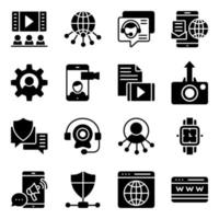 paquete de iconos sólidos de sitio web y comunicación vector