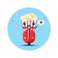 Cute popcorn riding classic motorbike vector