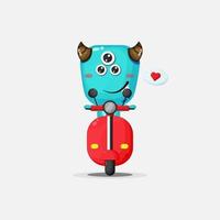 Cute monster ride classic motorbikes vector