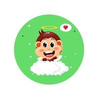 Cute cupid monkey fly above the clouds vector