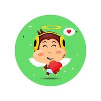 Cute cupid monkey hugging love hearts vector