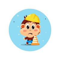 Cute monkey mascot works in construction vector