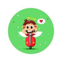 Cute cupid monkey riding classic motorbike vector