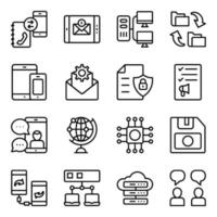 paquete de dispositivos e iconos lineales de tecnología. vector