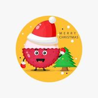 Cute lychee mascot wishing you a merry Christmas vector