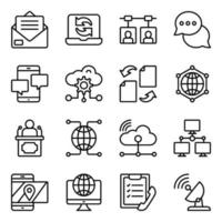 paquete de iconos lineales de nube, tecnología y redes. vector