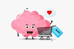 Cute brain mascot is shopping on black Friday vector