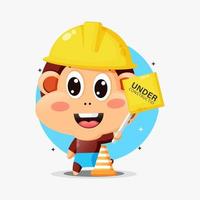 Cute monkey mascot working in construction vector