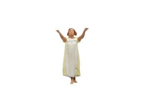 Miniature person sleepwalking isolated on a white background