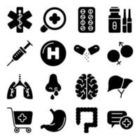 paquete de herramientas médicas iconos sólidos vector