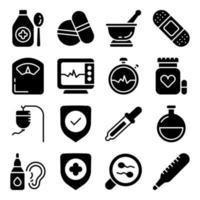 paquete de iconos sólidos de salud vector