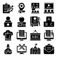 Pack of Education and Learning Solid Icons vector