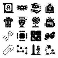 Pack of Education and Knowledge Solid Icons vector