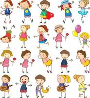 conjunto de diferentes niños en estilo doodle vector