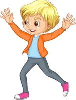 Cartoon character of a happy boy pushing hands up vector