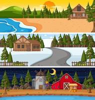 Set of different nature horizontal scenes vector