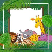 Wild animals group with tropical leaves frame vector