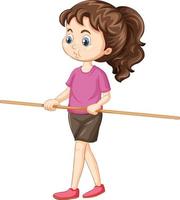 Cute girl standing and holding wooden handle vector