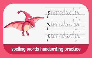 Spelling words dinosaur handwriting practice worksheet vector