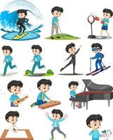 conjunto de un niño haciendo diferentes actividades. vector