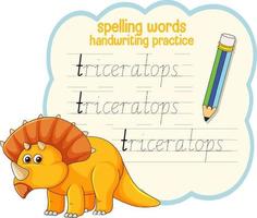 Spelling words dinosaur handwriting practice worksheet vector