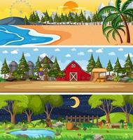 Set of different nature horizontal scenes vector