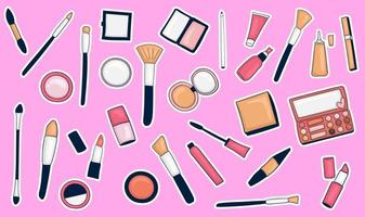 conjunto de coloridas herramientas de maquillaje dibujadas a mano vector