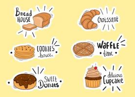 Colorful Hand Drawn Bread and Cake Stickers vector