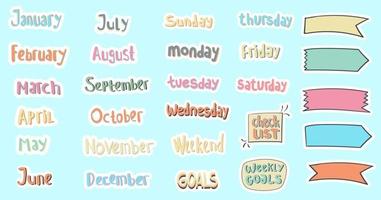 Hand Drawn daily and Monthly Stickers Planner vector