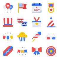 paquete de iconos planos del 4 de julio vector