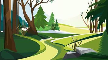 bosque de primavera con diferentes árboles. vector