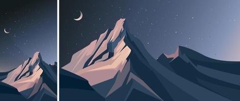 Mountains in the night. Nature scenery in vertical and horizontal orientation. vector