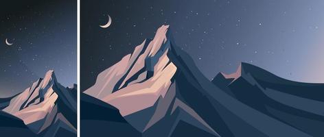 Mountains in the night. Nature scenery in vertical and horizontal orientation. vector