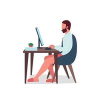 Freelancer on video call with no pants flat color vector faceless character