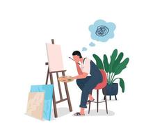 Tired artist at easel flat color vector faceless character