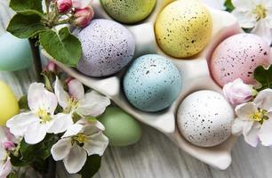 Top view of painted Easter eggs photo