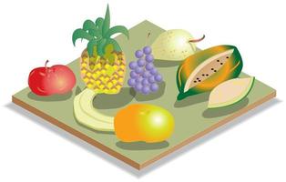Ilustración e icono de frutas isométricas vector