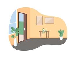 Home hall with open door 2D vector web banner, poster