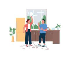 Couple arguing in kitchen flat color vector detailed character