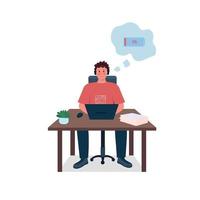 Tired employee at work desk flat color vector detailed character