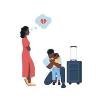 Man leave wife and child flat color vector detailed characters