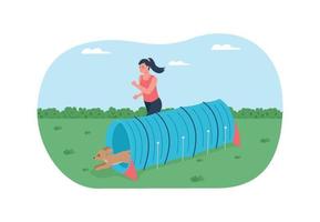 Obstacle course for training dogs 2D vector web banner, poster