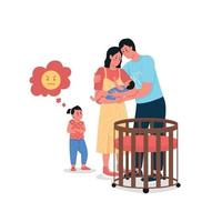 Parents with baby and upset daughter flat color vector detailed characters