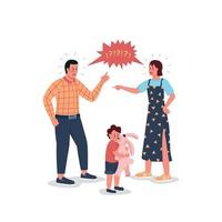 Arguing parents with scared child flat color vector detailed characters