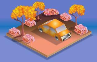 Isometric Yellow Cab in a Park vector