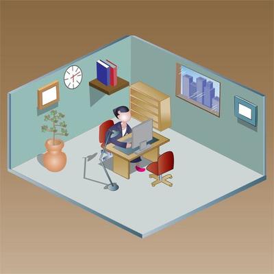 Isometric Work Station Illustration