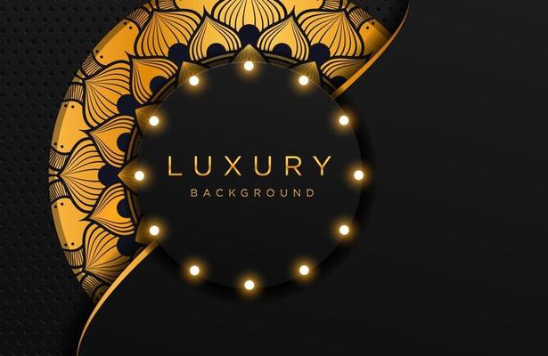 Luxury elegant background with gold mandala ornament ornament isolated on black. Abstract realistic neomorphism background. Elegant template